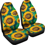 Green Watercolor Sunflower Pattern Print Universal Fit Car Seat Covers