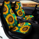 Green Watercolor Sunflower Pattern Print Universal Fit Car Seat Covers