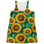 Green Watercolor Sunflower Pattern Print Women's Racerback Tank Top