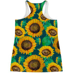 Green Watercolor Sunflower Pattern Print Women's Racerback Tank Top