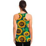 Green Watercolor Sunflower Pattern Print Women's Racerback Tank Top