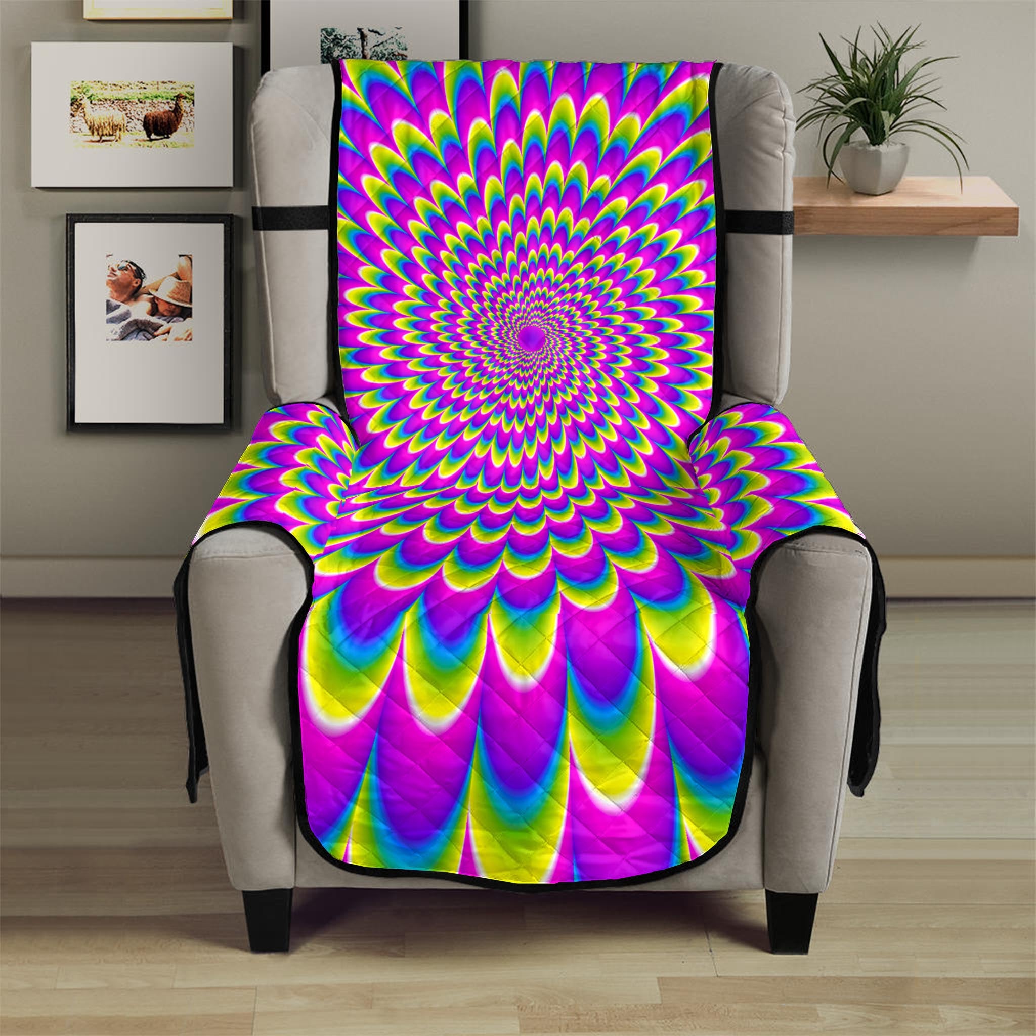 Green Wave Moving Optical Illusion Armchair Protector