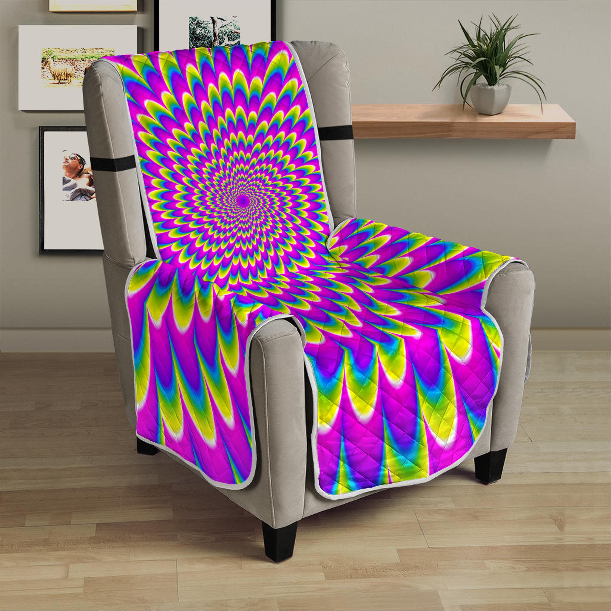 Green Wave Moving Optical Illusion Armchair Protector