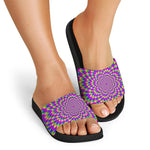 Green Wave Moving Optical Illusion Black Slide Sandals