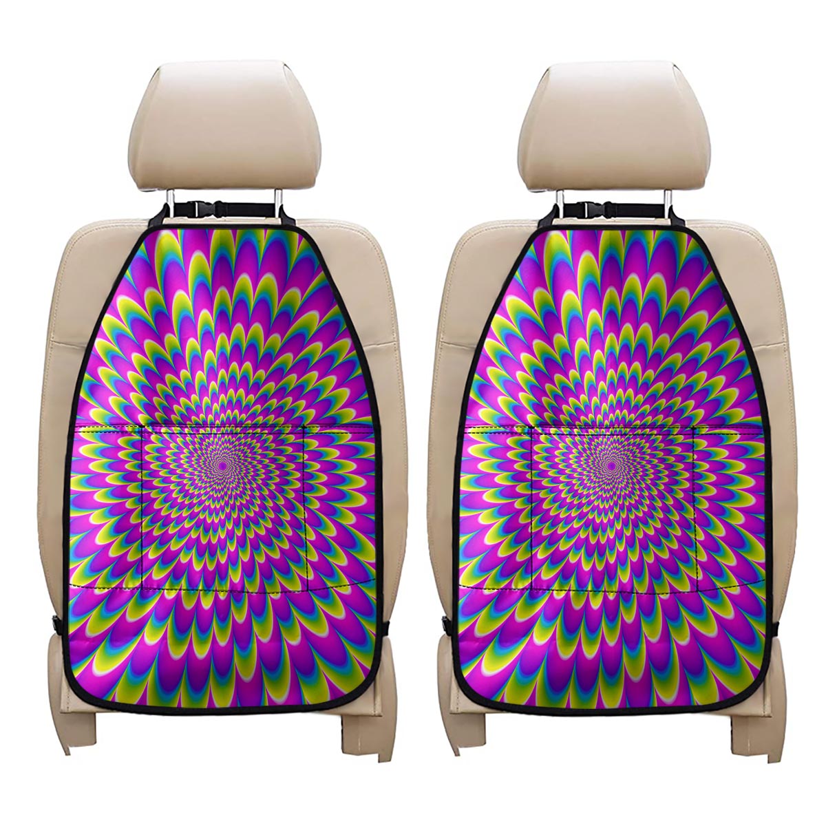 Green Wave Moving Optical Illusion Car Seat Organizers