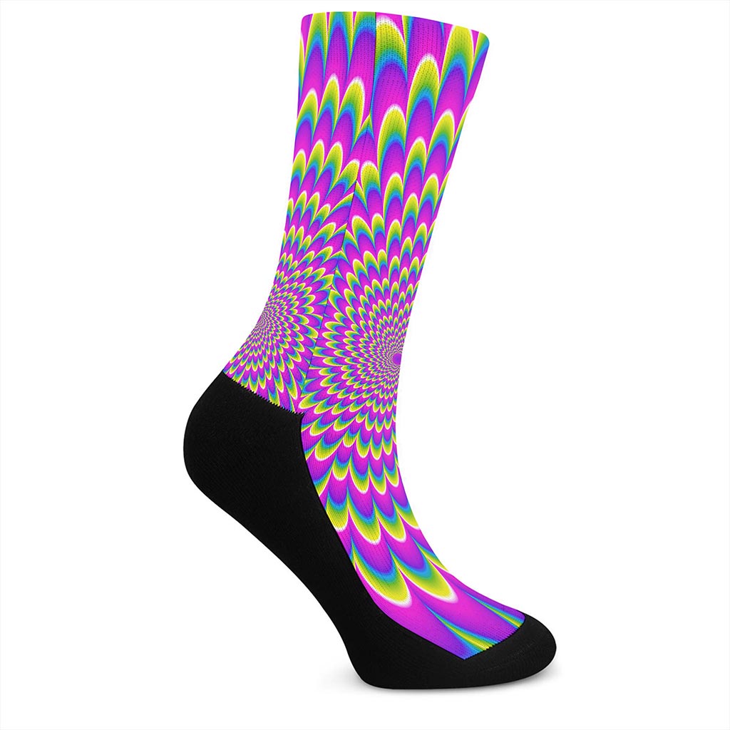 Green Wave Moving Optical Illusion Crew Socks