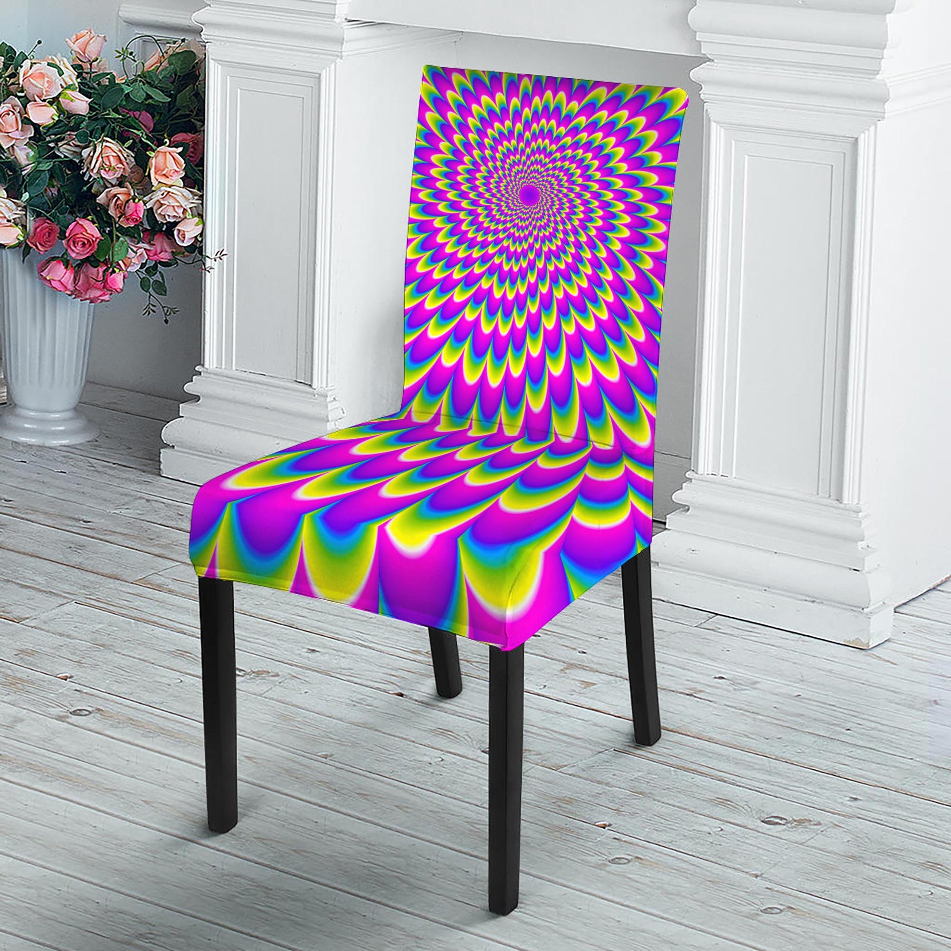 Green Wave Moving Optical Illusion Dining Chair Slipcover