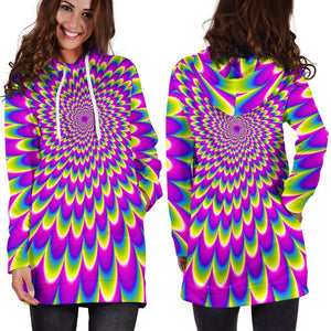 Green Wave Moving Optical Illusion Hoodie Dress GearFrost