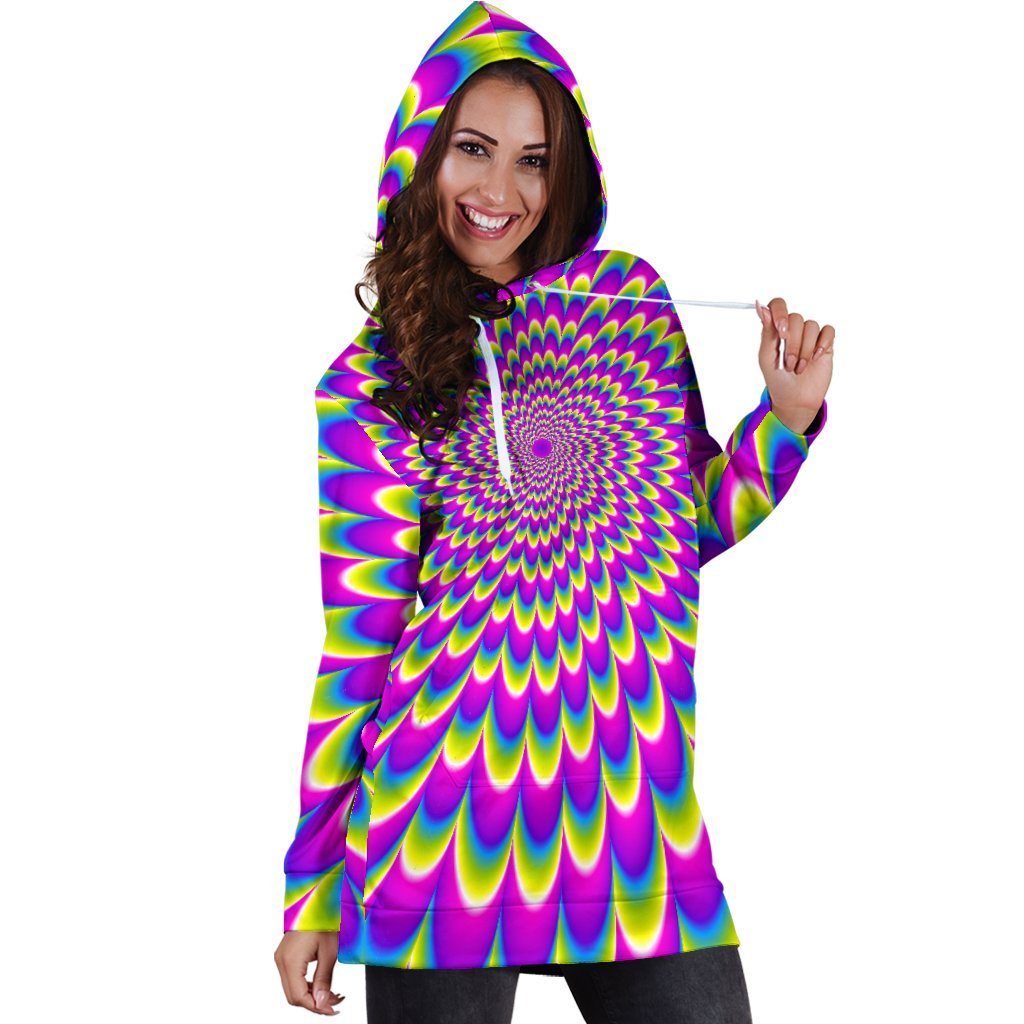 Green Wave Moving Optical Illusion Hoodie Dress GearFrost