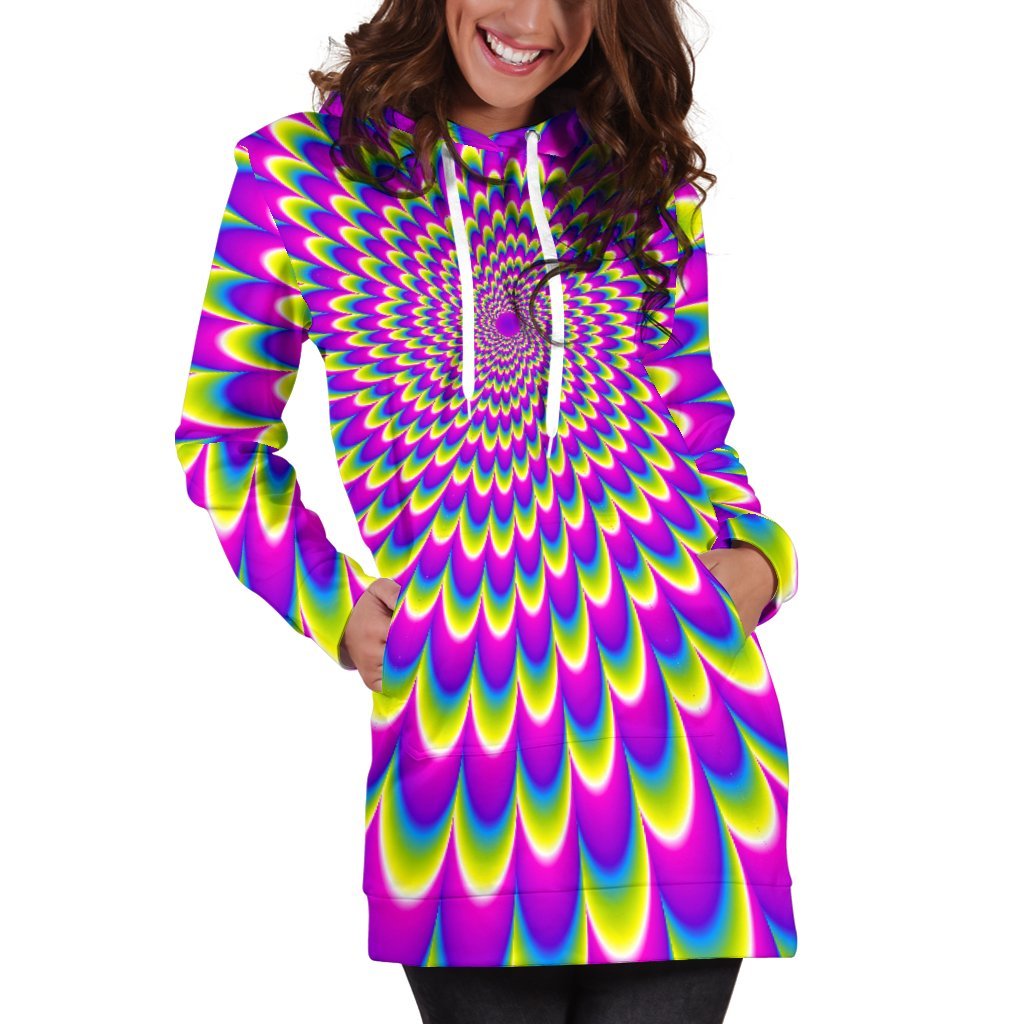 Green Wave Moving Optical Illusion Hoodie Dress GearFrost