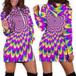 Green Wave Moving Optical Illusion Hoodie Dress GearFrost