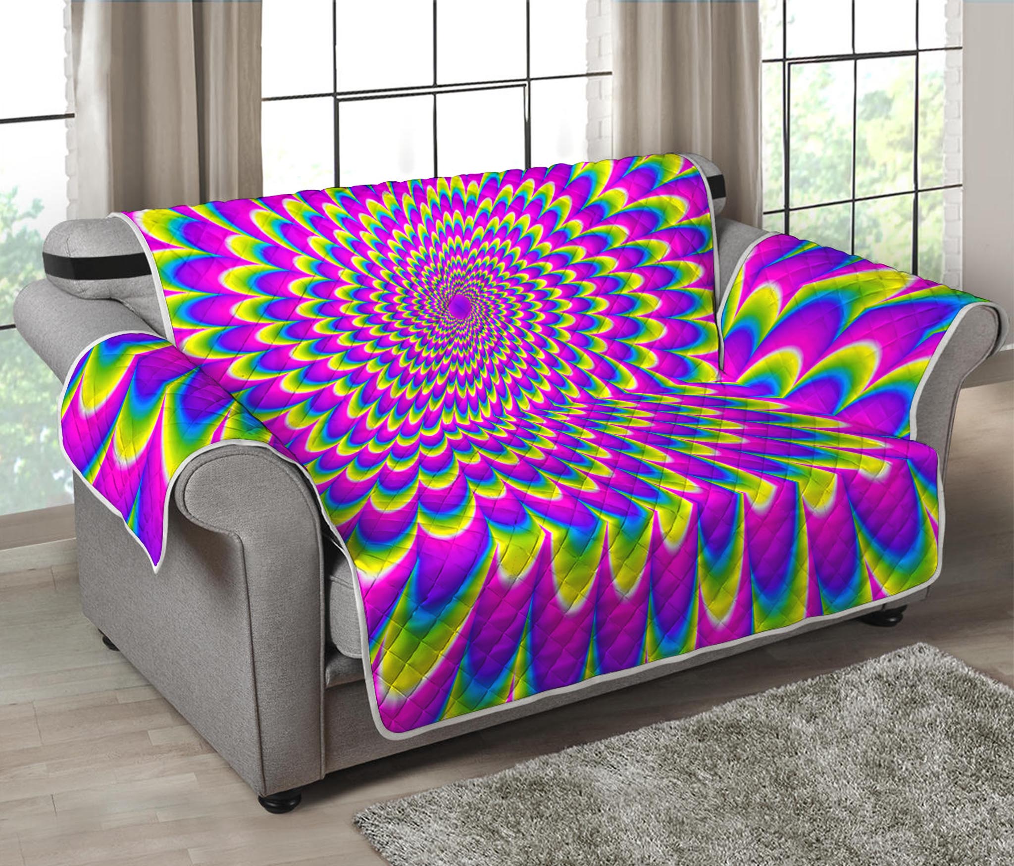 Green Wave Moving Optical Illusion Loveseat Protector