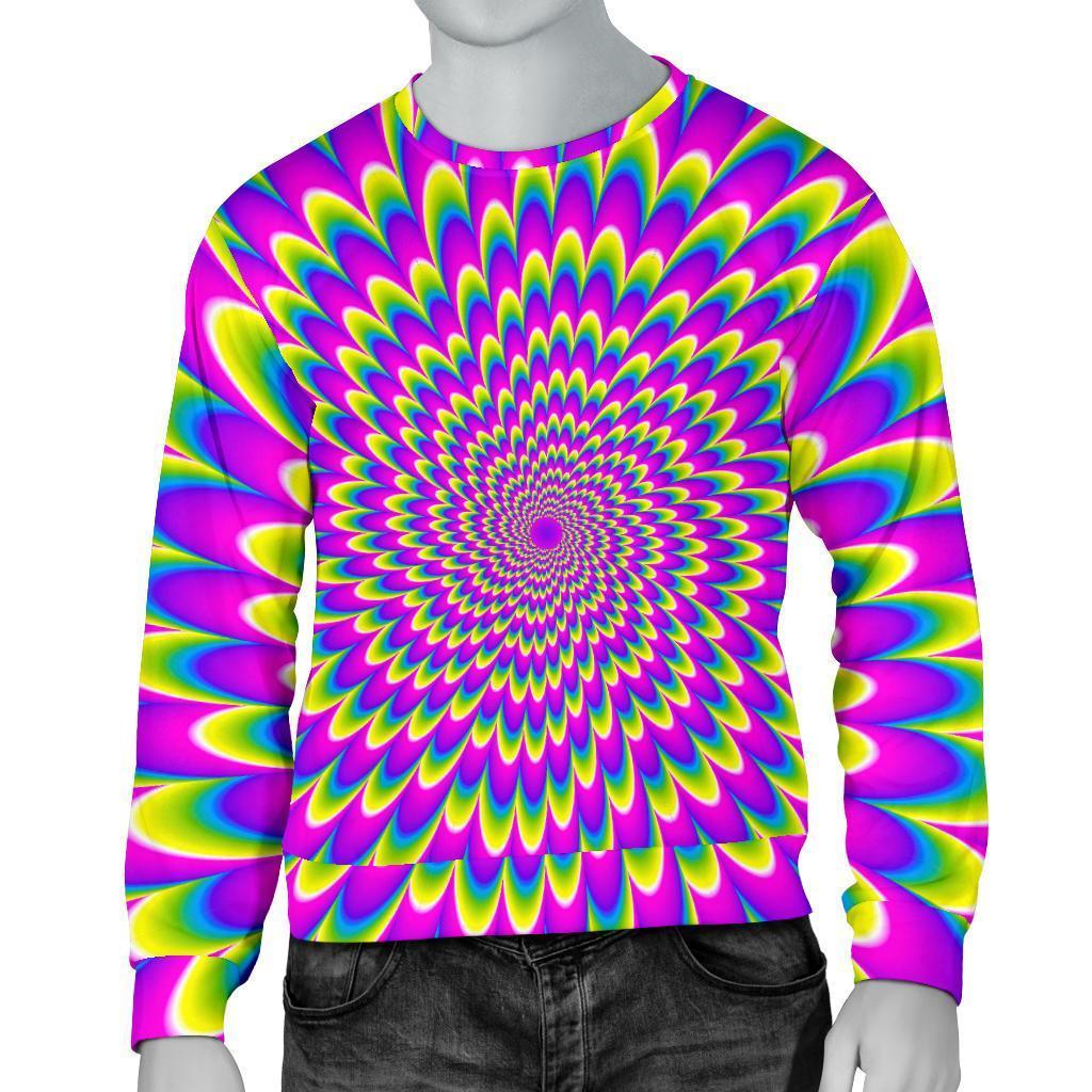 Green Wave Moving Optical Illusion Men's Crewneck Sweatshirt GearFrost