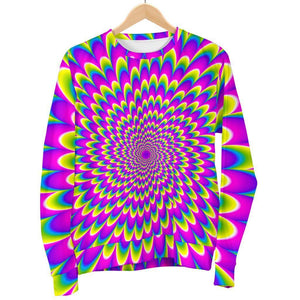 Green Wave Moving Optical Illusion Men's Crewneck Sweatshirt GearFrost