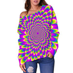 Green Wave Moving Optical Illusion Off Shoulder Sweatshirt GearFrost