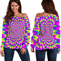 Green Wave Moving Optical Illusion Off The Shoulder Sweatshirt