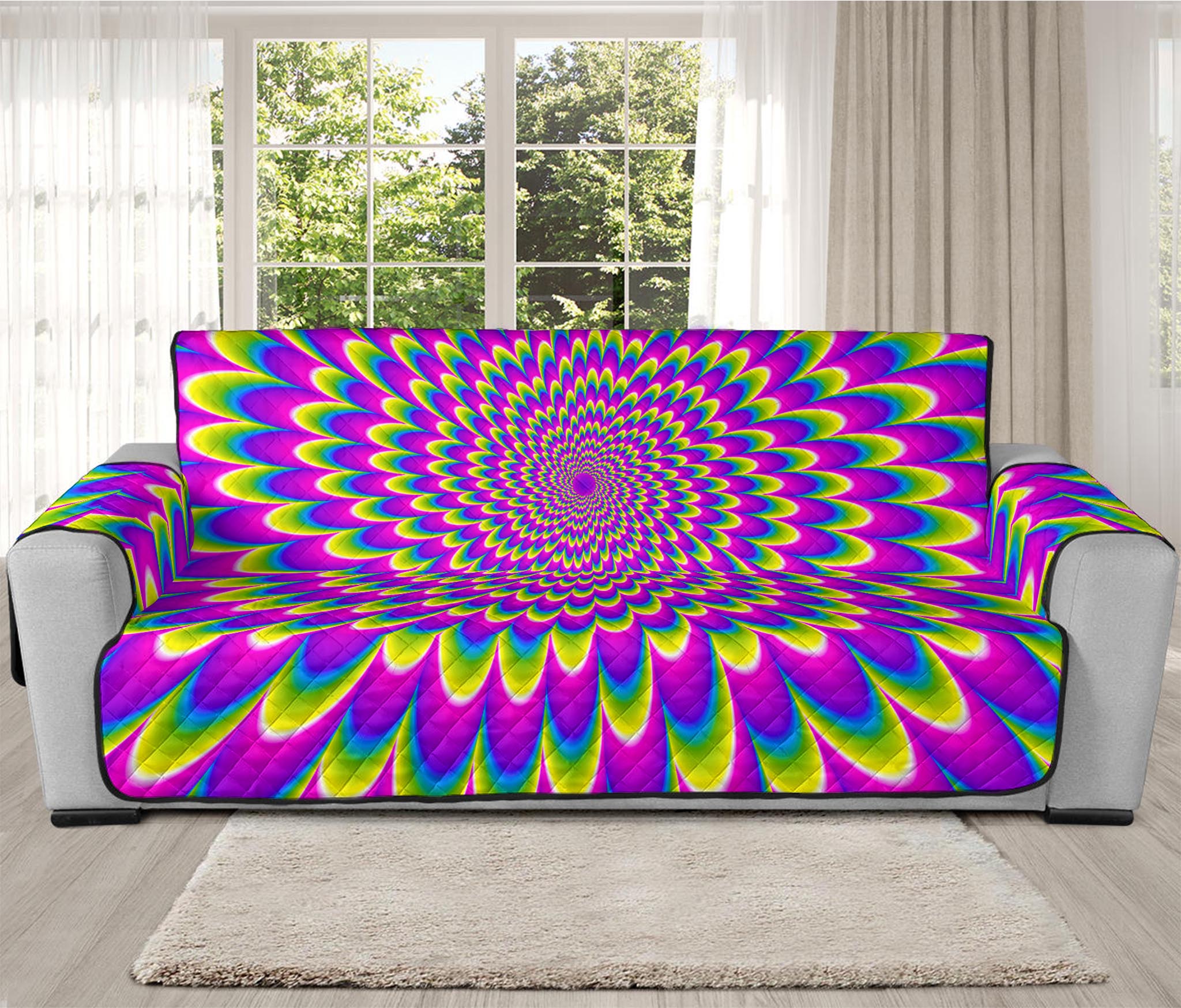 Green Wave Moving Optical Illusion Oversized Sofa Protector