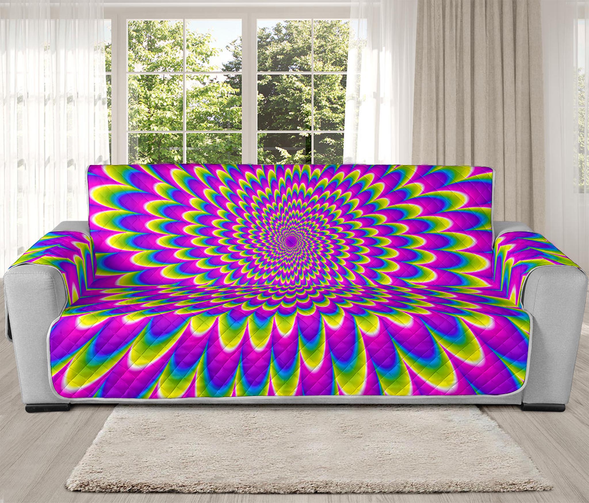 Green Wave Moving Optical Illusion Oversized Sofa Protector