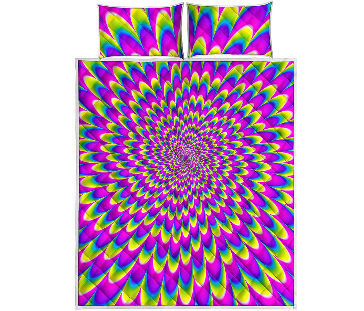 Green Wave Moving Optical Illusion Quilt Bed Set