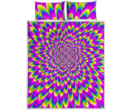 Green Wave Moving Optical Illusion Quilt Bed Set