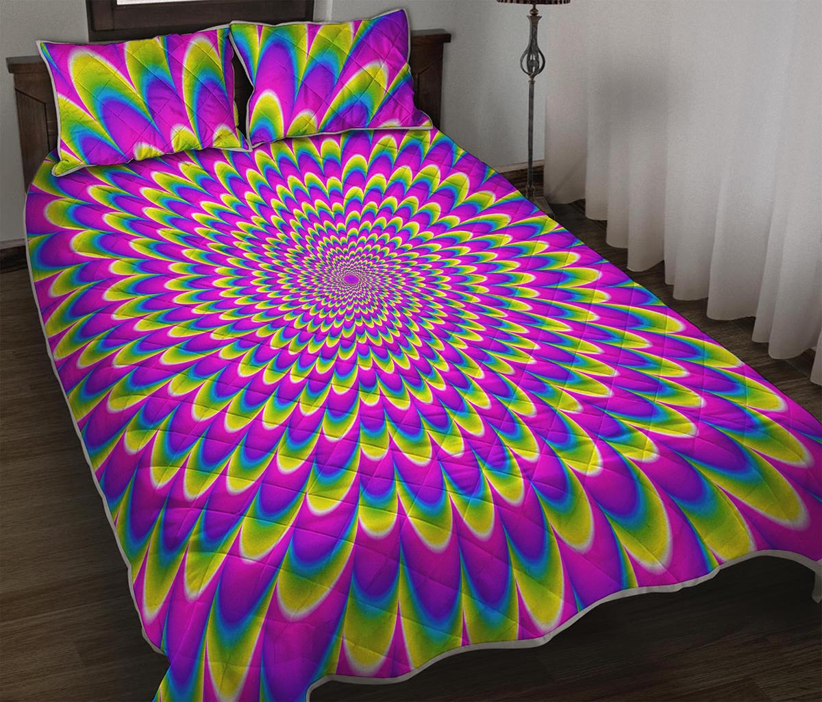 Green Wave Moving Optical Illusion Quilt Bed Set