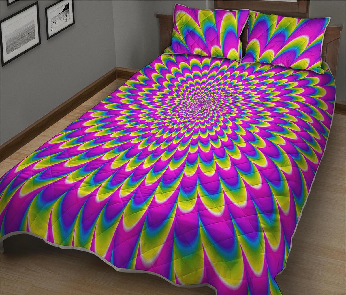 Green Wave Moving Optical Illusion Quilt Bed Set