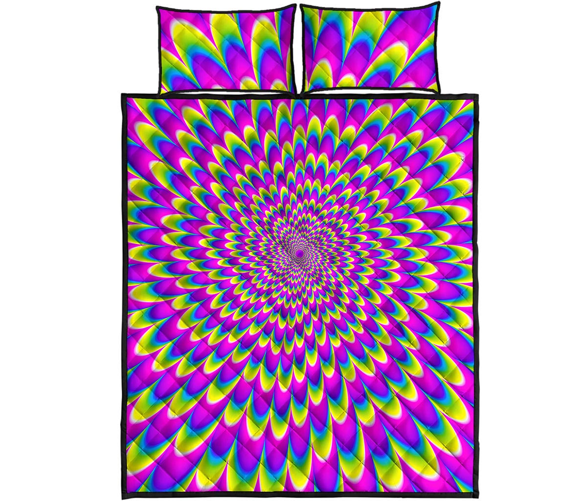 Green Wave Moving Optical Illusion Quilt Bed Set
