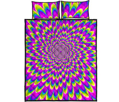 Green Wave Moving Optical Illusion Quilt Bed Set