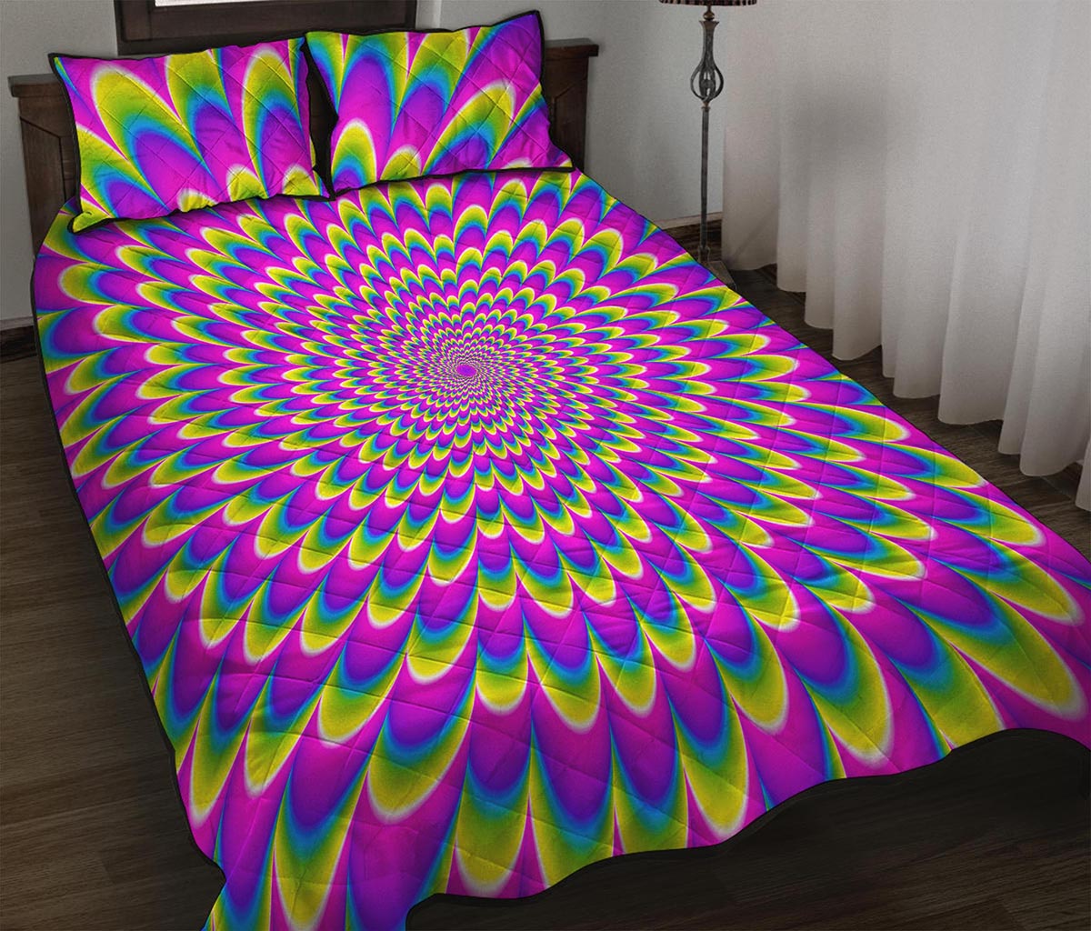Green Wave Moving Optical Illusion Quilt Bed Set