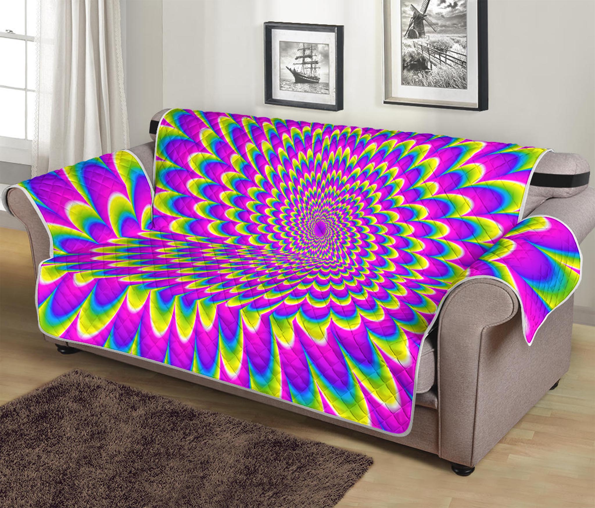 Green Wave Moving Optical Illusion Sofa Protector