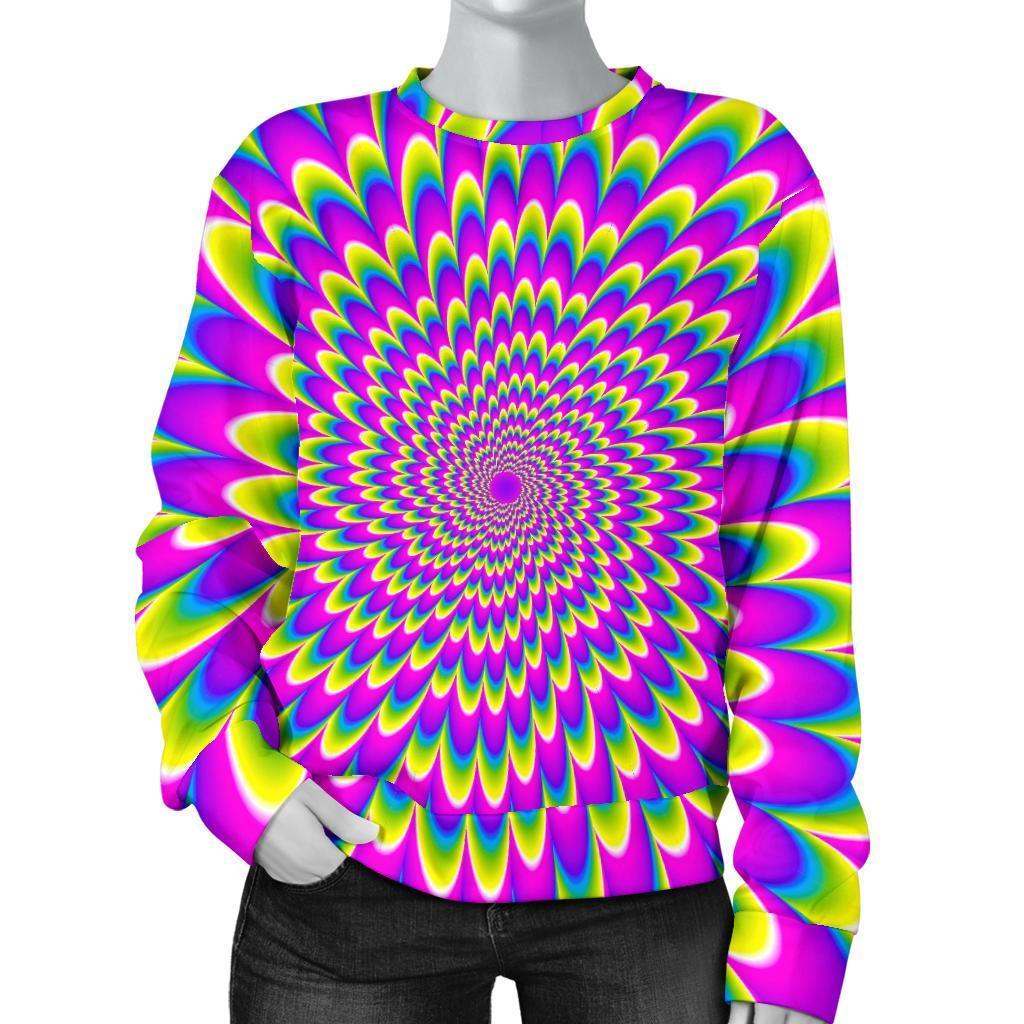 Green Wave Moving Optical Illusion Women's Crewneck Sweatshirt GearFrost