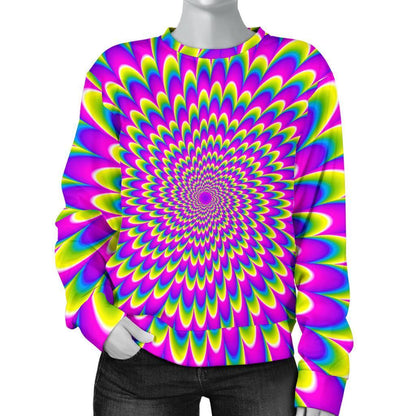 Green Wave Moving Optical Illusion Women's Crewneck Sweatshirt GearFrost