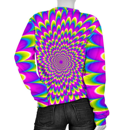 Green Wave Moving Optical Illusion Women's Crewneck Sweatshirt GearFrost