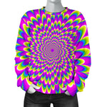 Green Wave Moving Optical Illusion Women's Crewneck Sweatshirt GearFrost