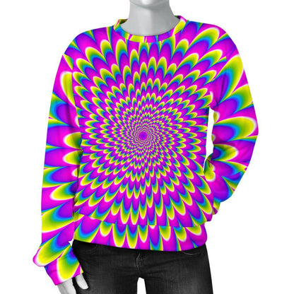 Green Wave Moving Optical Illusion Women's Crewneck Sweatshirt GearFrost