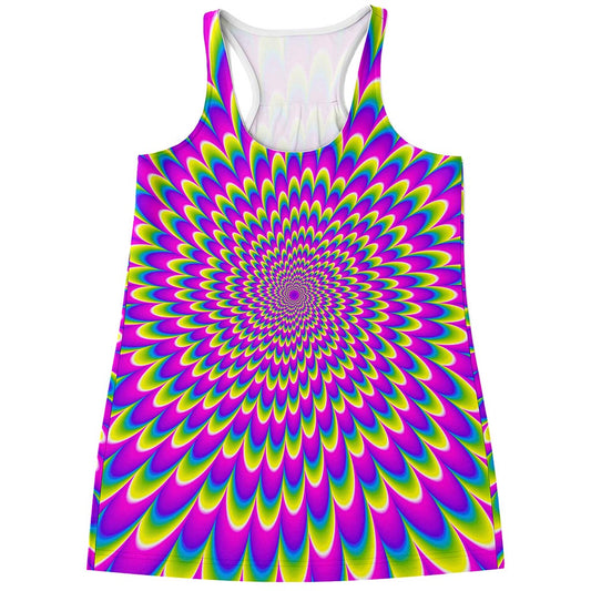 Green Wave Moving Optical Illusion Women's Racerback Tank Top