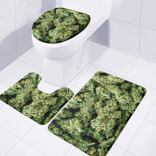 Green Weed Print 3 Piece Bath Mat Set