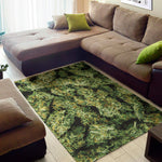 Green Weed Print Area Rug