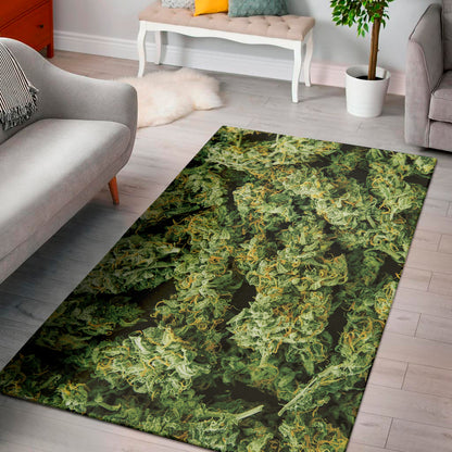 Green Weed Print Area Rug