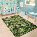 Green Weed Print Area Rug