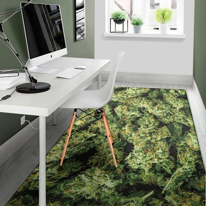 Green Weed Print Area Rug