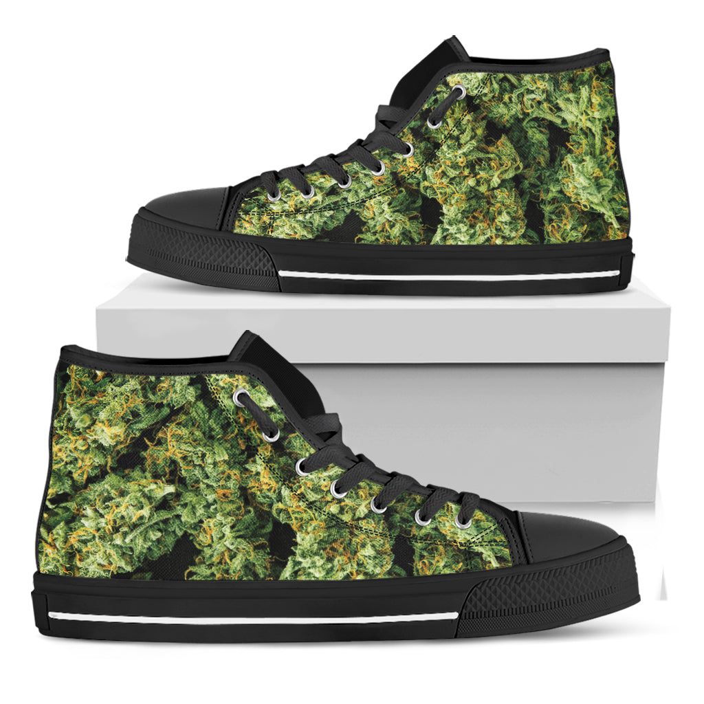 Green Weed Print Black High Top Shoes