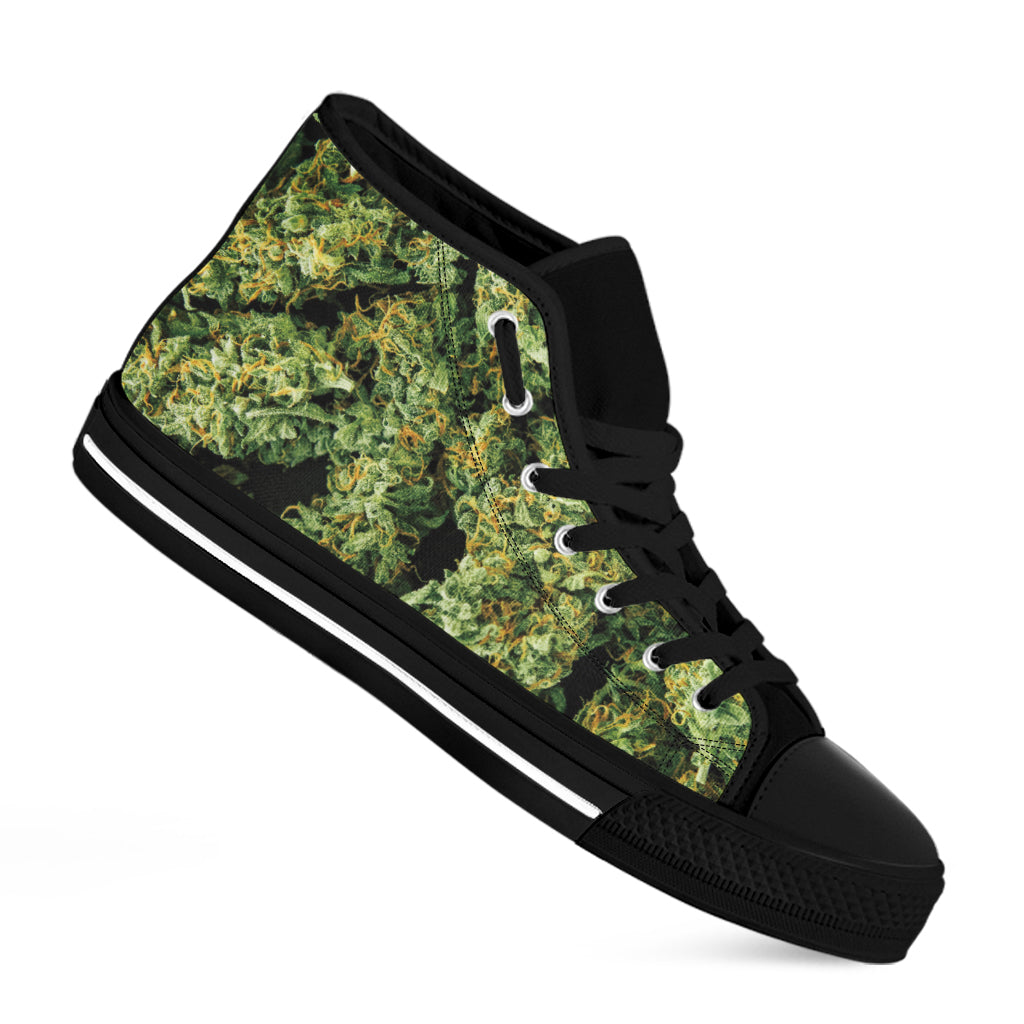 Green Weed Print Black High Top Shoes