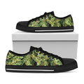 Green Weed Print Black Low Top Sneakers