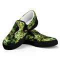Green Weed Print Black Slip On Sneakers