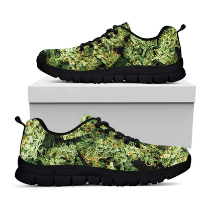 Green Weed Print Black Sneakers