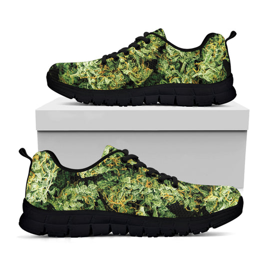 Green Weed Print Black Sneakers
