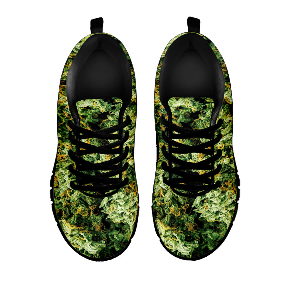Green Weed Print Black Sneakers