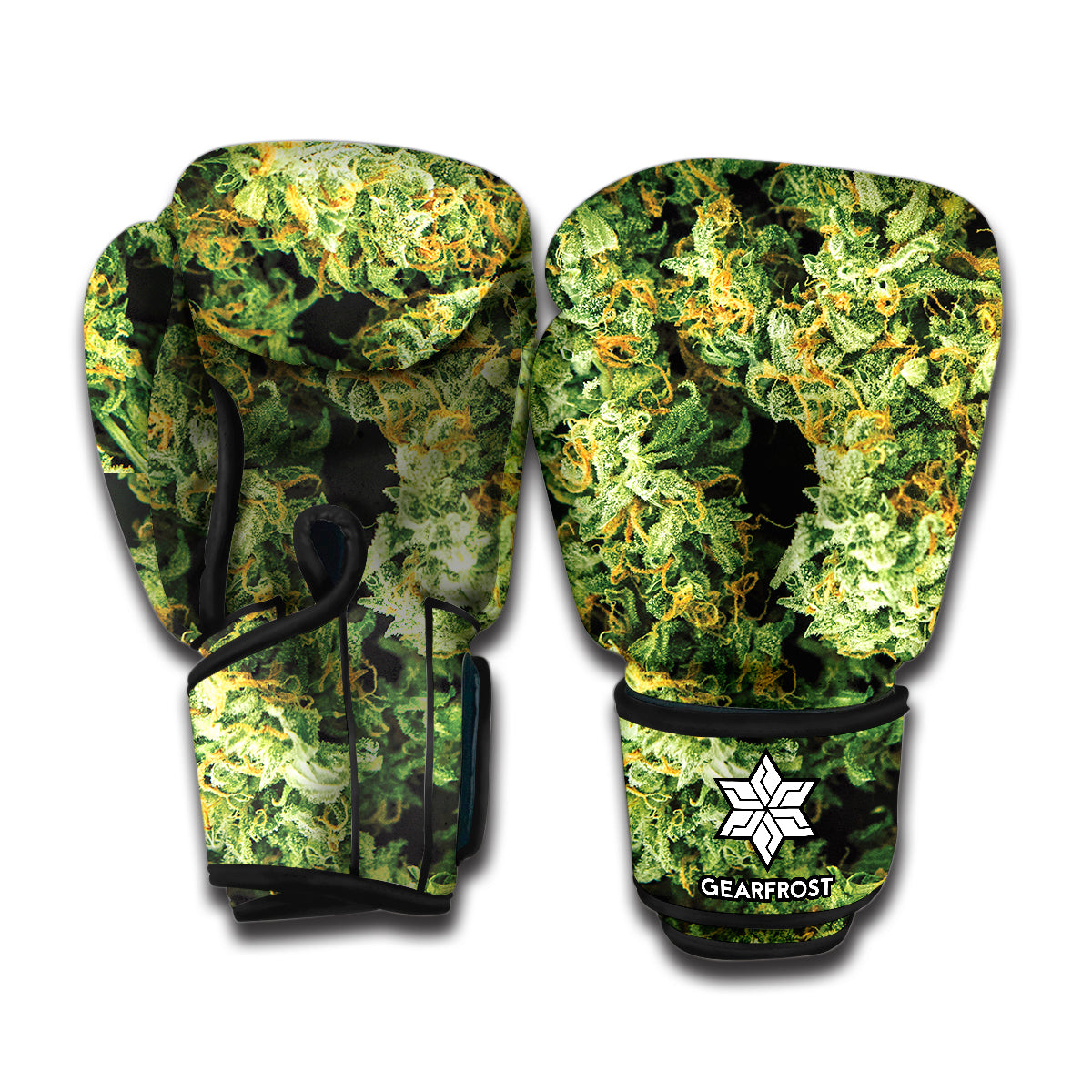 Green Weed Print Boxing Gloves