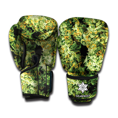 Green Weed Print Boxing Gloves